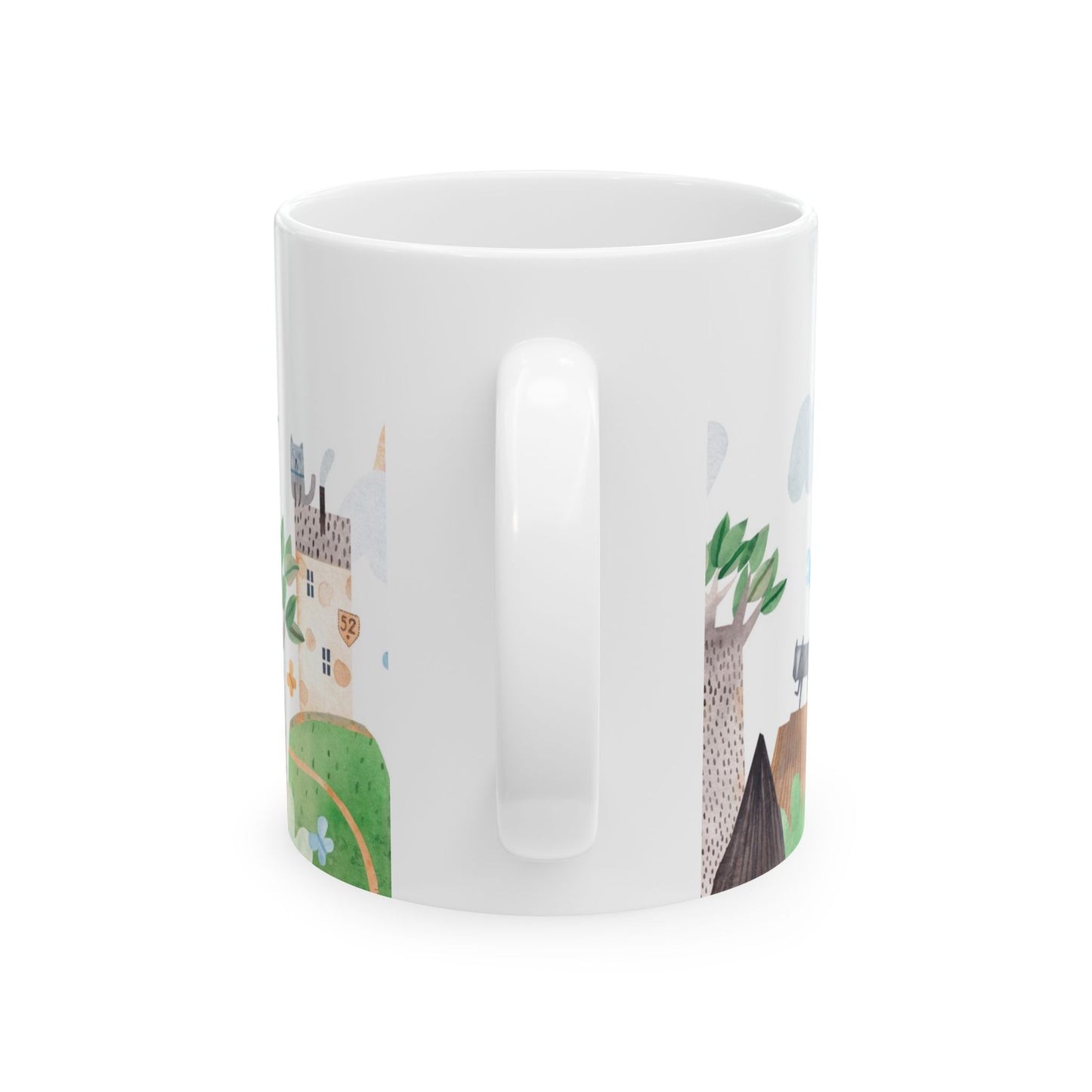 Mug with Green Hills and Aeroplanes Design